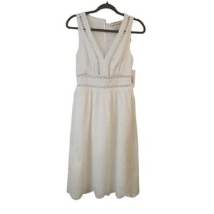 NWT Flying Tomatoe White Sleeveless Eyelet Midi Length Dress Size S
